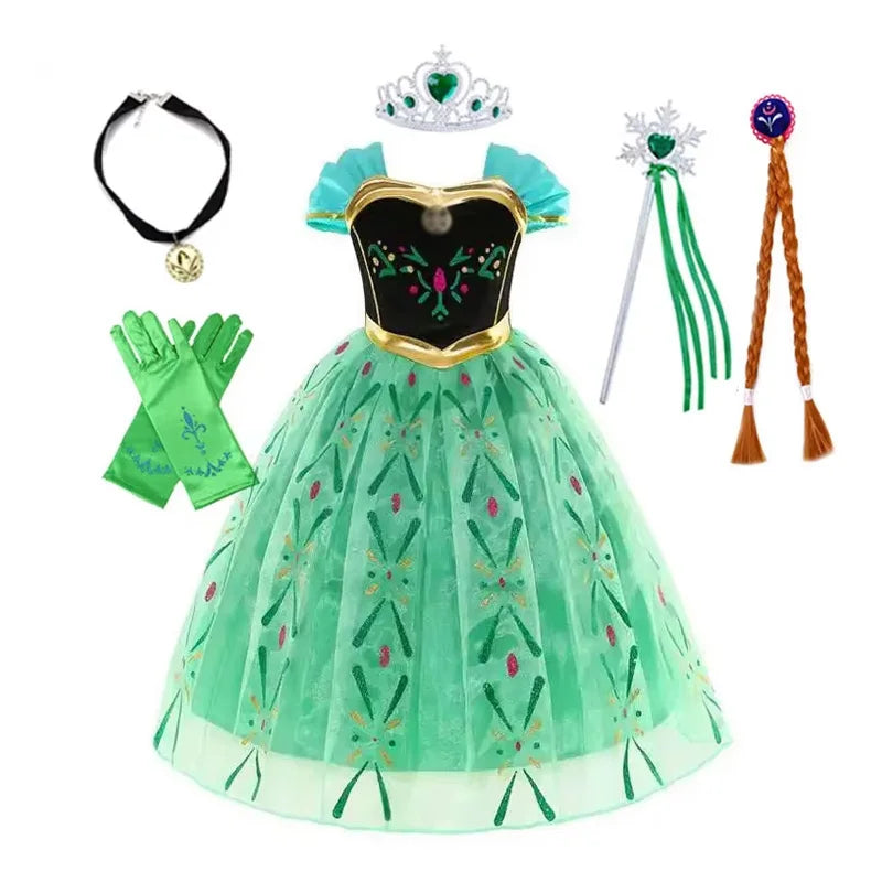 Elsa Anna Princess Dress Girls Mesh Sequin Snow Queen Costume Gown