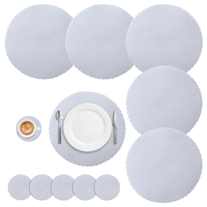 Set Of 12 Round Braided Table Mats Non Slip Heat Resistant Pads