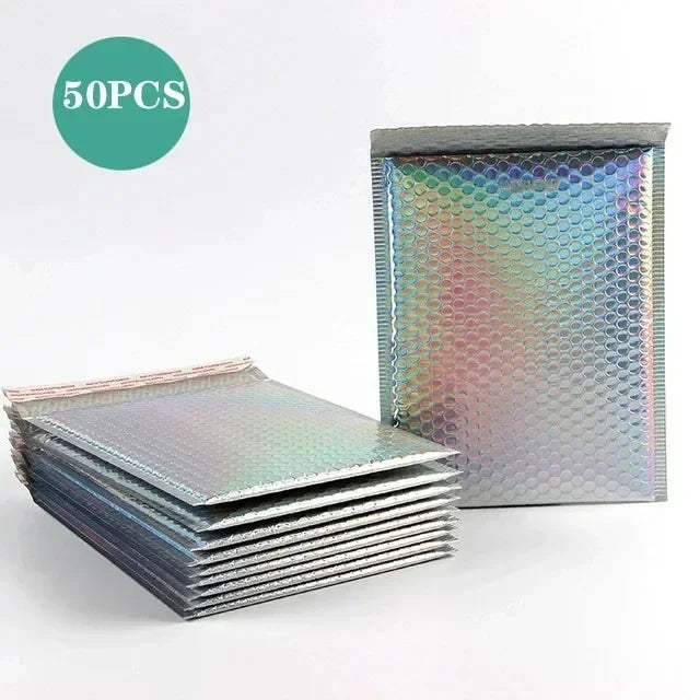 50Pcs Holographic Bubble Mailer Rose Red Padded Envelopes For Shipping