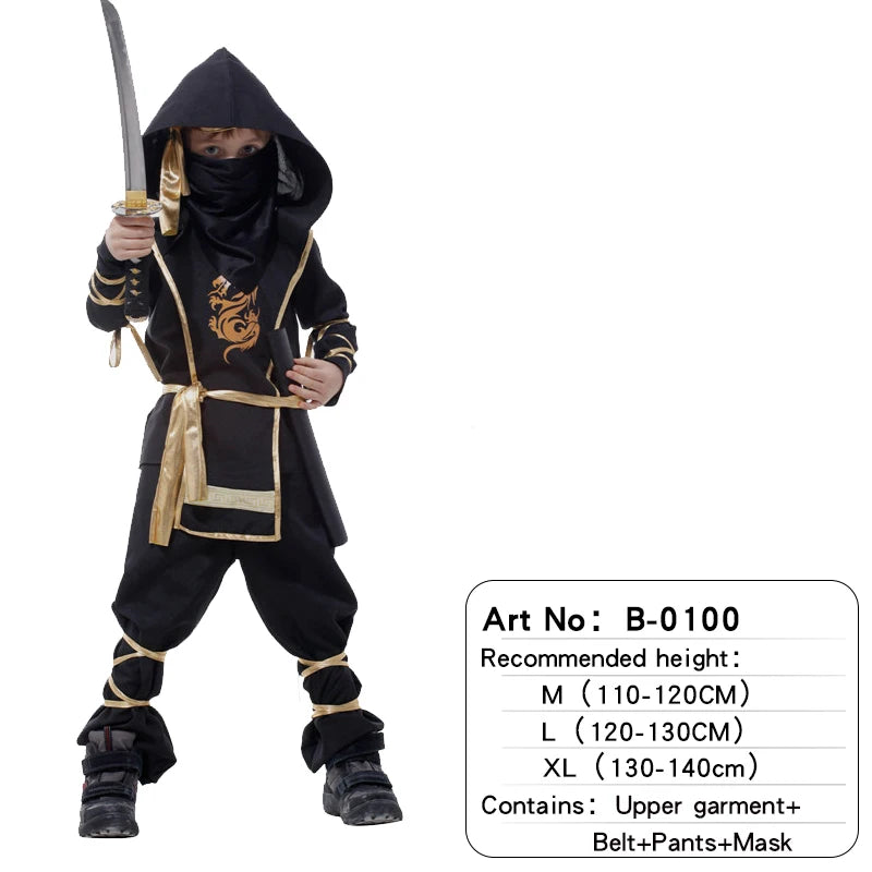 Kids Ninja Costume Set For Boys Girls Black Red Assassin Outfit