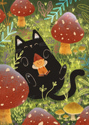 Black Cat Canvas Wall Art Moon Star Forest Cartoon Illustration