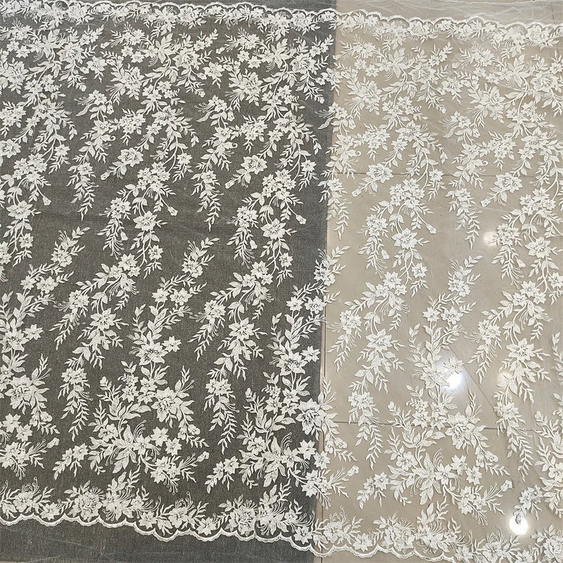 Off White Embroidery Mesh Lace Fabric For Evening Dress Sewing