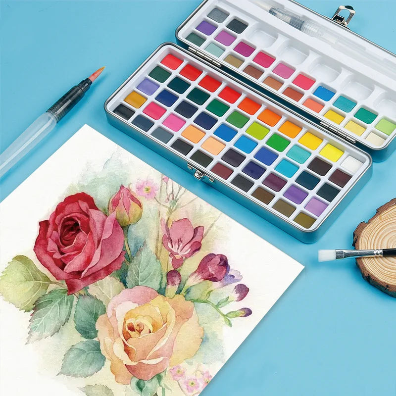 50 Colors Solid Watercolor Paint Set With Brush For Artists