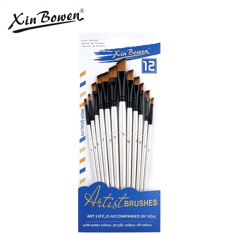 12-Piece Nylon Bristle Brushes Set For Wall Painting Art Supplies
