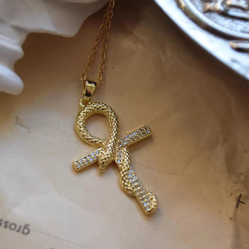 Zircon Cross Necklace Stainless Steel Pendant Shiny Hip Hop Jewelry