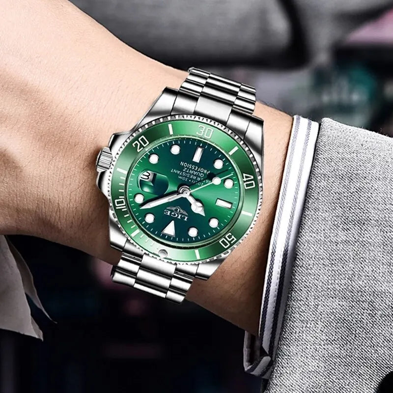 LIGE Men's Quartz Wristwatch Waterproof Sport Diver Date Clock