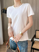 Women Silk T-shirts Mercerized Cotton O Neck Short Sleeve Casual Tops