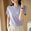 Women Silk T-shirts Mercerized Cotton O Neck Short Sleeve Casual Tops