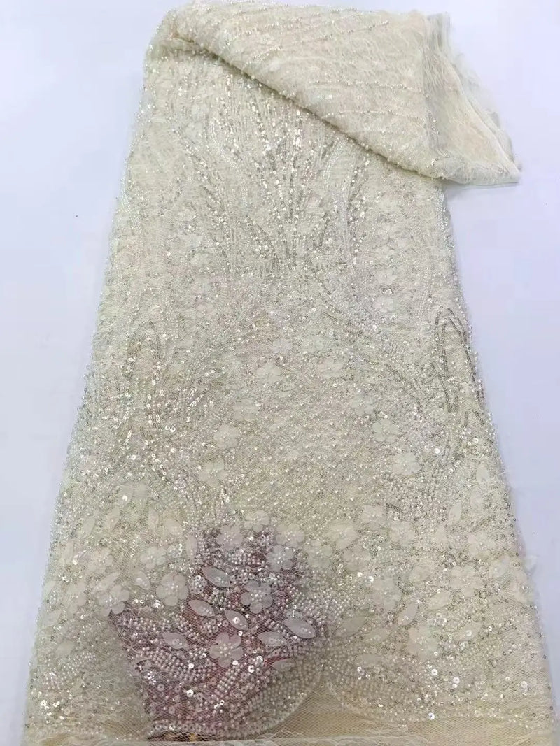 African Lace Fabric Beaded Embroidery French Tulle Wedding Dress Sew