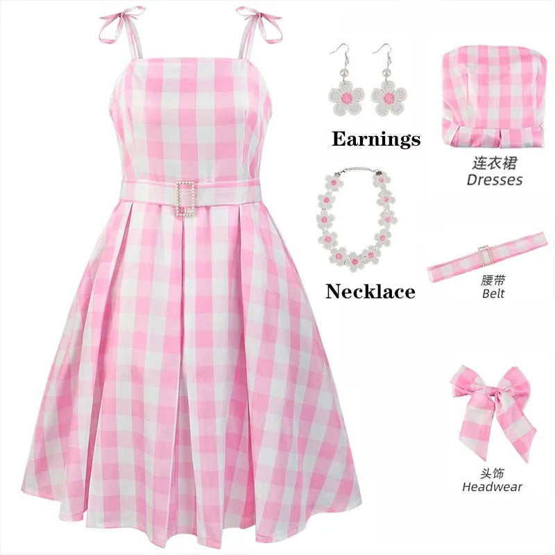 Barbie Cosplay Costume For Women Pink Dress Margot Robbie Style