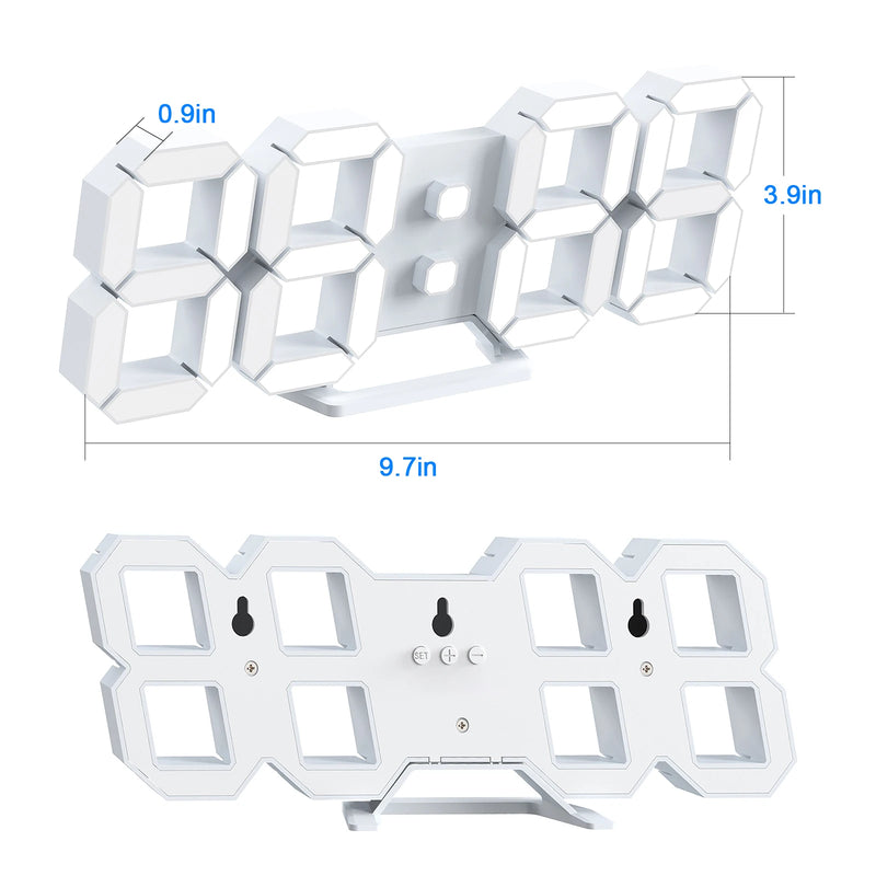 3D LED Wall Clock Digital Alarm Snooze Temperature Date Display