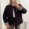 Women Padded Jacket Leopard Print Cotton Quilted Warm Puffer Coat