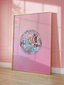 Silver Disco Ball Canvas Painting Pink Minimalist Wall Art Decor