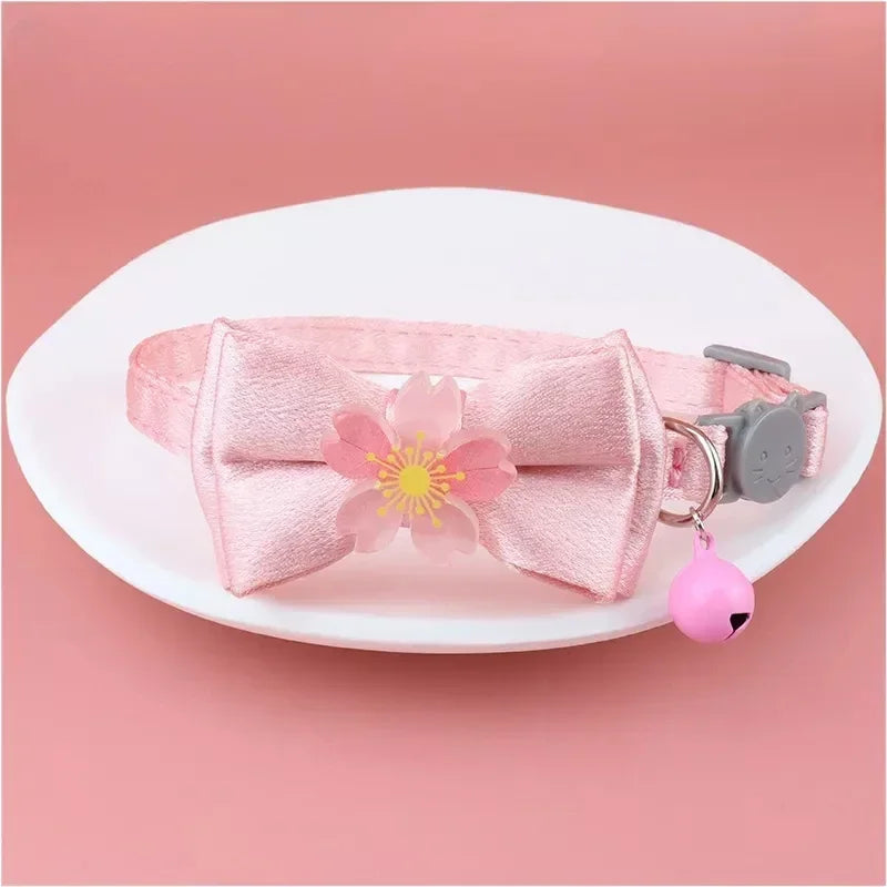 Pet Collar Pink Lace Bow Bell Adjustable Cat Dog Accessories