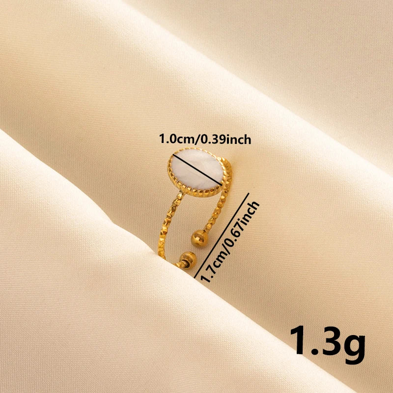 Bohemian Adjustable Stainless Steel Ring White Enamel Gold Color