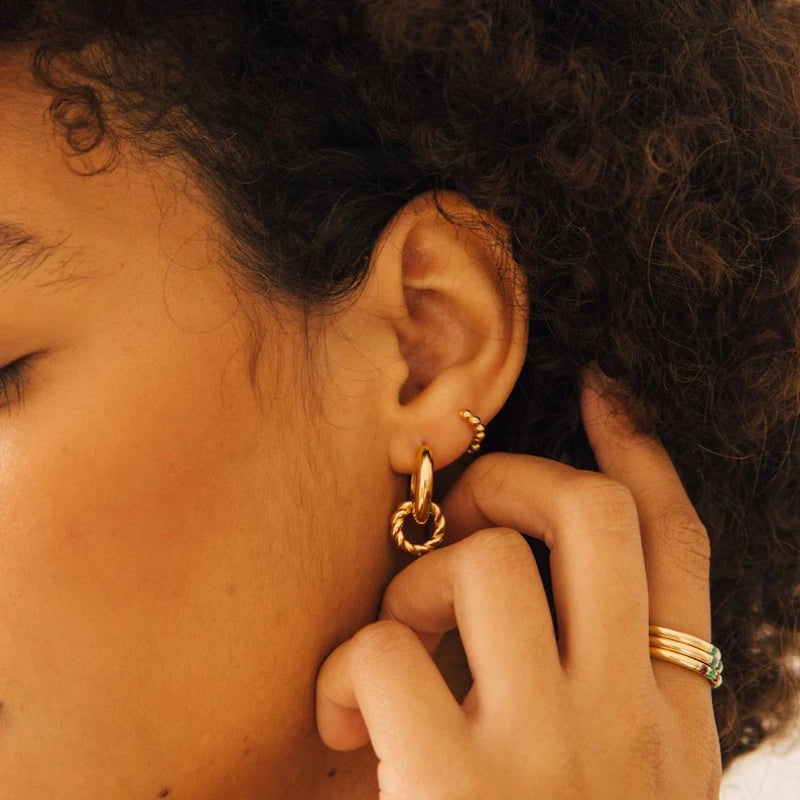Twisted Circle Hoop Earrings Gold Plated Double Geometric Mini Hoops