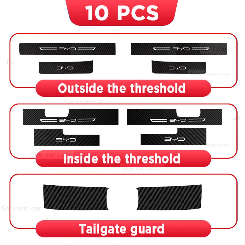 Car Carbon Fiber Door Sill Sticker For BYD Dolphin Mini EV Threshold