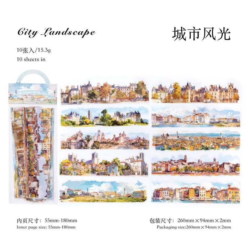 10pcs Landscape Stickers Pack For Scrapbooking DIY Journal Collage