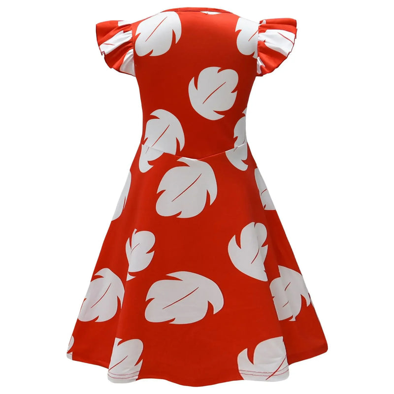 Hawaiian Lilo Leaf Dress Short Sleeve Knee Length Summer Costume