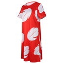 Lilo Costume Women Red Hawaiian Leaf Print Short Sleeve Dress