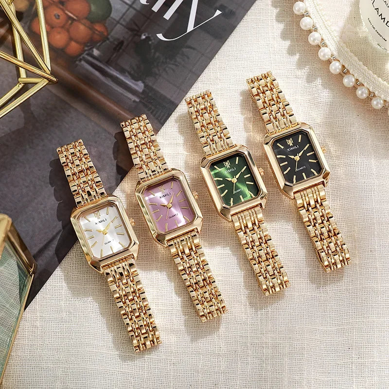 Stainless Steel Strap Watch Women Simple Square Quartz Wristwatch