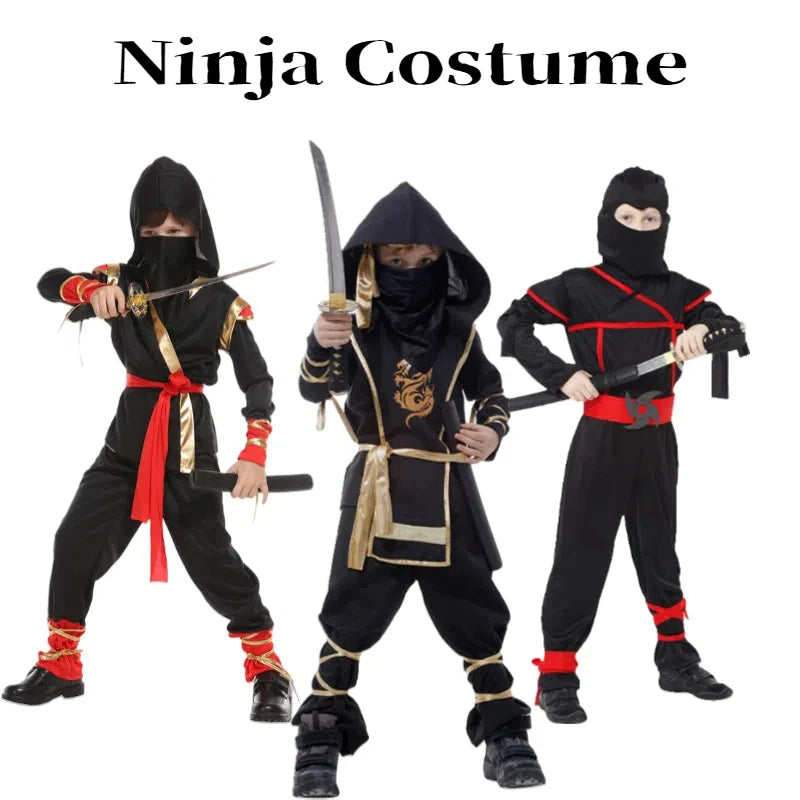 Kids Ninja Costume Set For Boys Girls Black Red Assassin Outfit