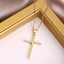 Zircon Cross Necklace Stainless Steel Pendant Shiny Hip Hop Jewelry