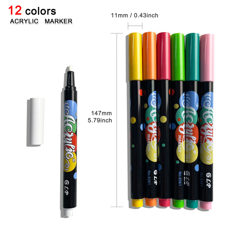 12-36 Colors Acrylic Paint Markers Pen 1-2mm Water Resistant