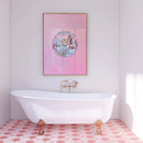 Silver Disco Ball Canvas Painting Pink Minimalist Wall Art Decor