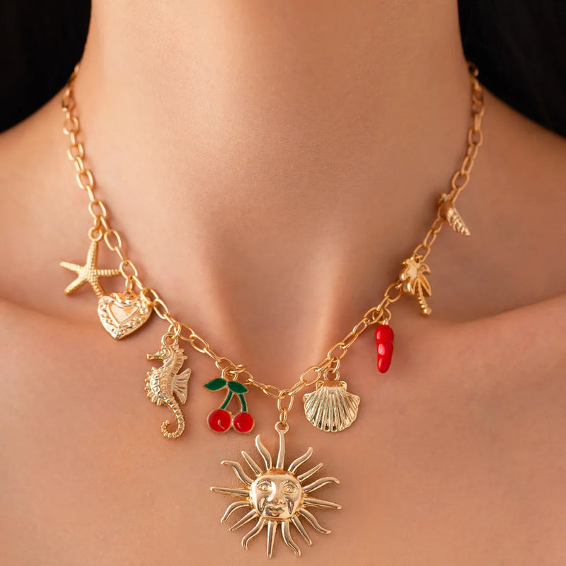 Salircon Gold Starfish Pendant Necklace Summer Beach Jewelry For Women