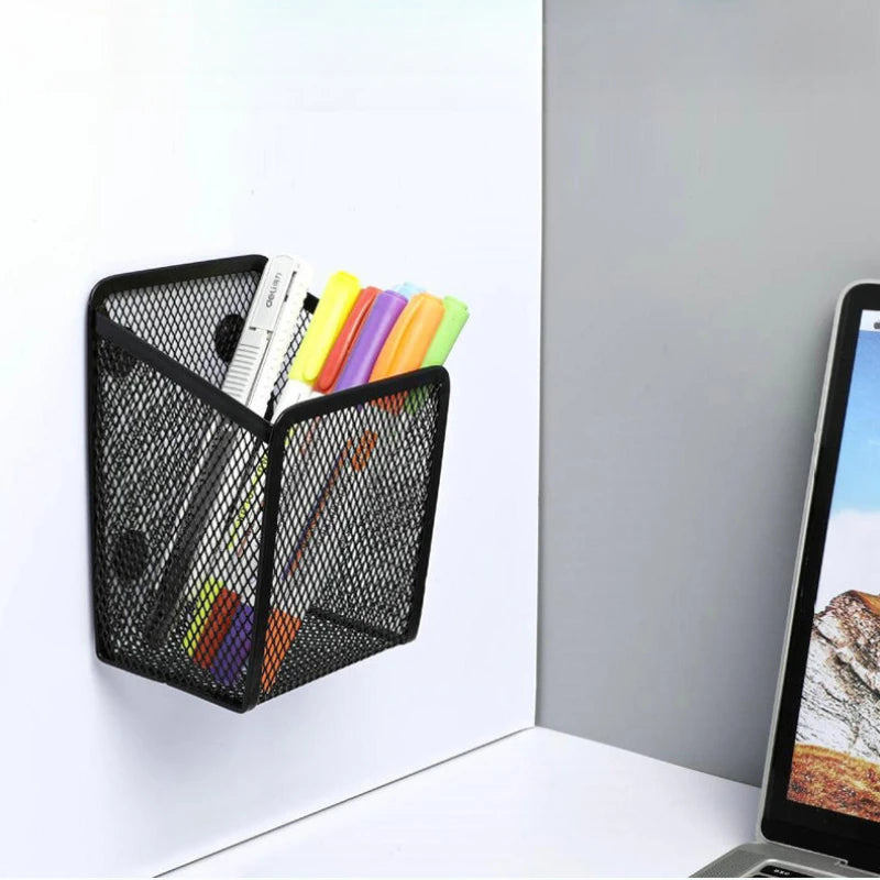 Magnetic Pencil Holder Mesh Desk Organizer Container For Office Home