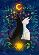 Black Cat Canvas Wall Art Moon Star Forest Cartoon Illustration