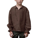 Boys Medieval Dress Shirt Cotton Long Sleeve Ruffled O-Neck Shirt