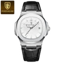 POEDAGAR Casual Square Men's Leather Quartz Watch Waterproof Luminous