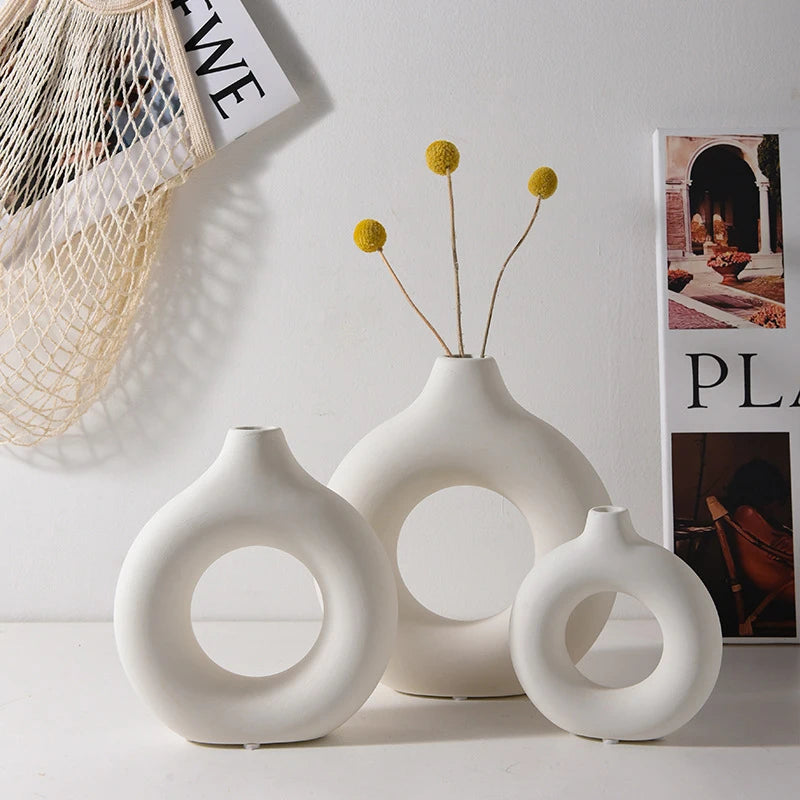 Nordic White Flower Vase Plastic Plant Pot Floral Arrangement Decor