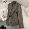 Women Woolen Jackets Plaid Vintage Thick Long Sleeve Winter Coats