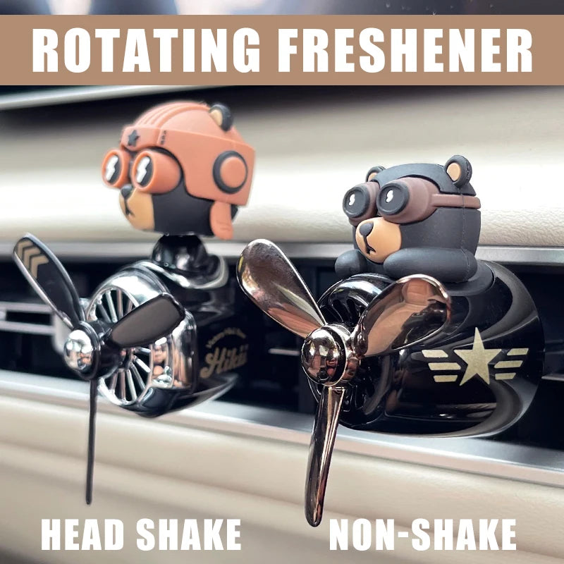 Rotating Airplane Pilot Bear Car Air Freshener Vent Clip Diffuser