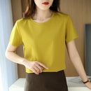 Women Silk T-shirts Mercerized Cotton O Neck Short Sleeve Casual Tops