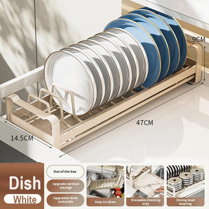 Pull Out Cabinet Shelf Stainless Steel Plate And Bowl Rack Organizer