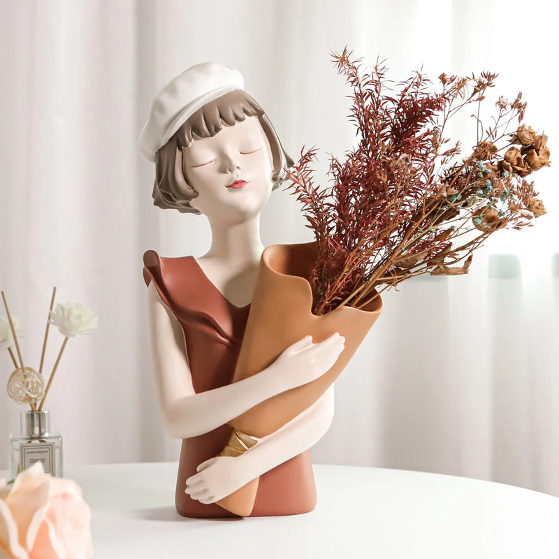 Modern Balloon Girl Sculpture Resin Figurine Gold Tray Living Room Decor