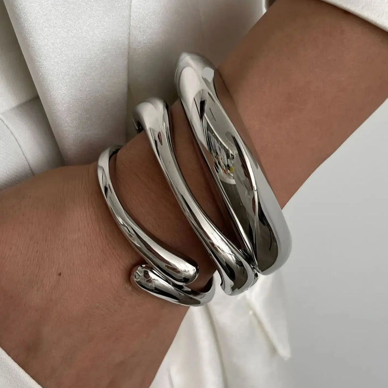 DIEZI Vintage Metal Cuff Bangles Set Gold Silver Geometric Styles