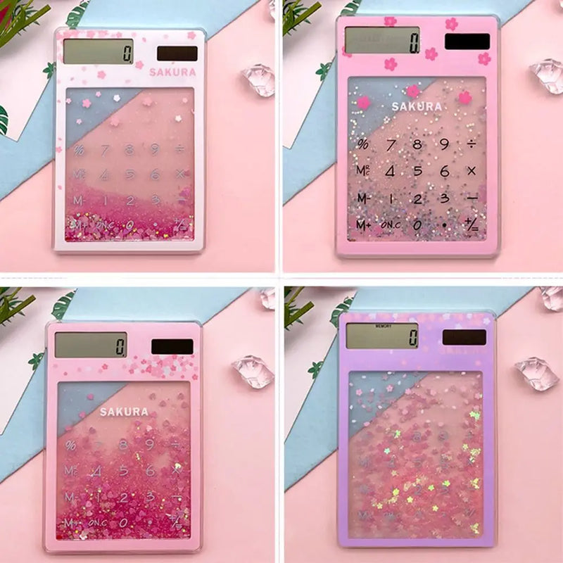 Mini Solar Calculator Transparent Quicksand 8 Digit Display For Students