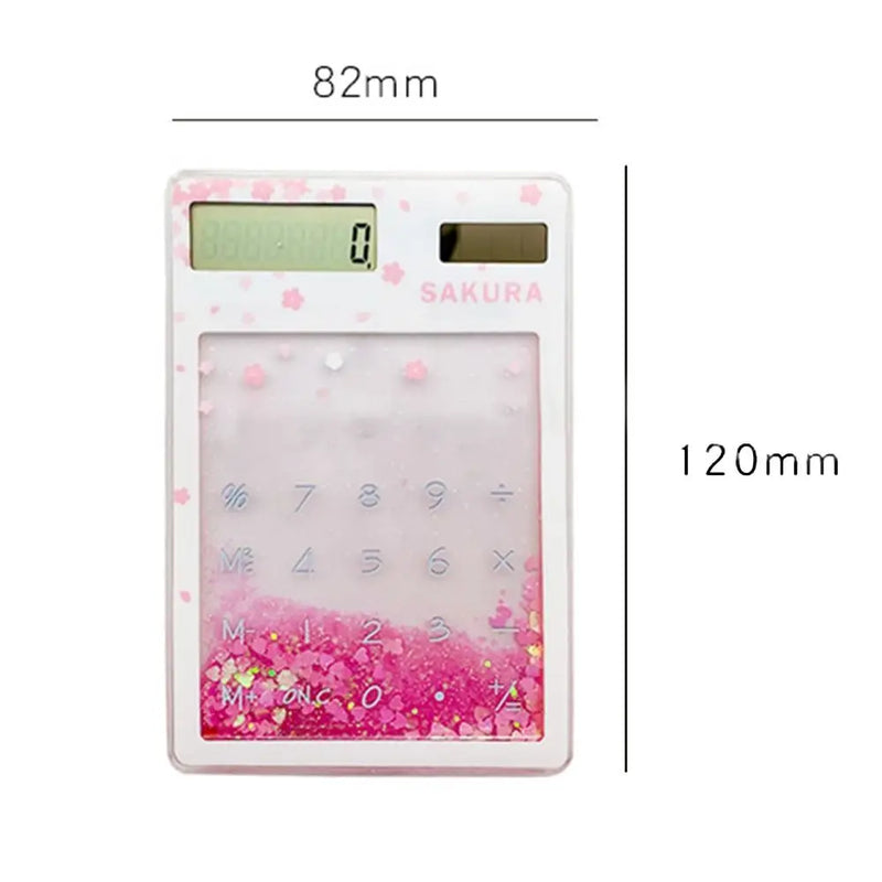 Mini Solar Calculator Transparent Quicksand 8 Digit Display For Students